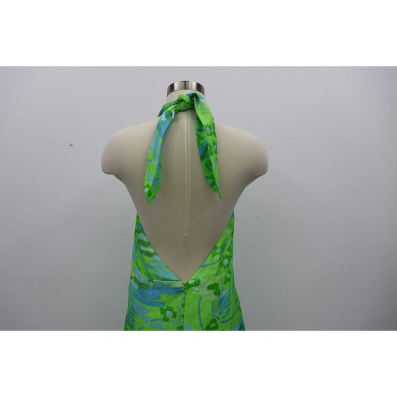 RHODE Paolo Linen Midi Dress Size 8 Retail $495 Tiki Hawaiian Inspired Wrap Neck - Picture 11 of 16